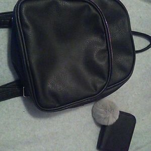 Black Faux Leather Mini Backpack